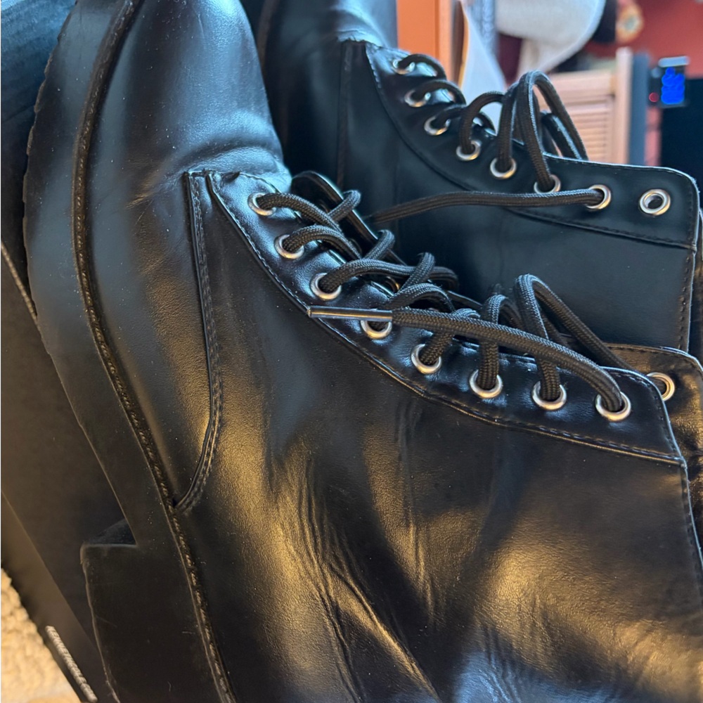 Black Faux Leather Women’s Lace Up Boots